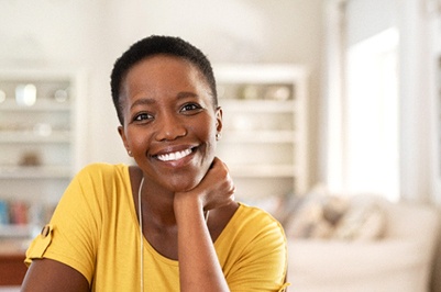 happy mature woman with tooth-colored fillings in Putnam