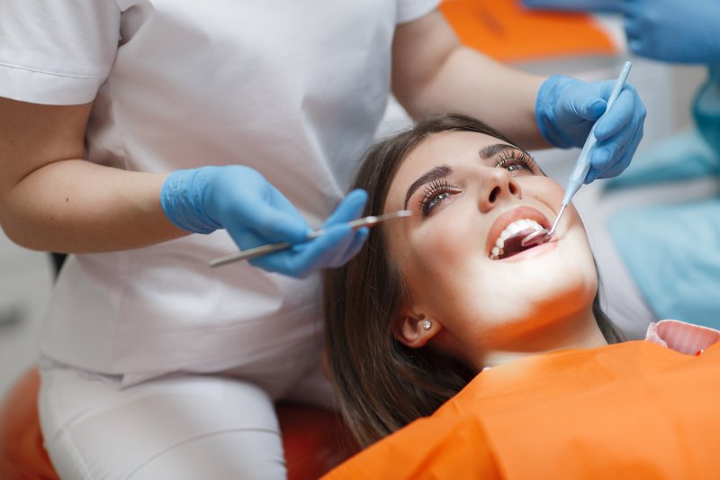 A dentist performing early detection of oral health issues